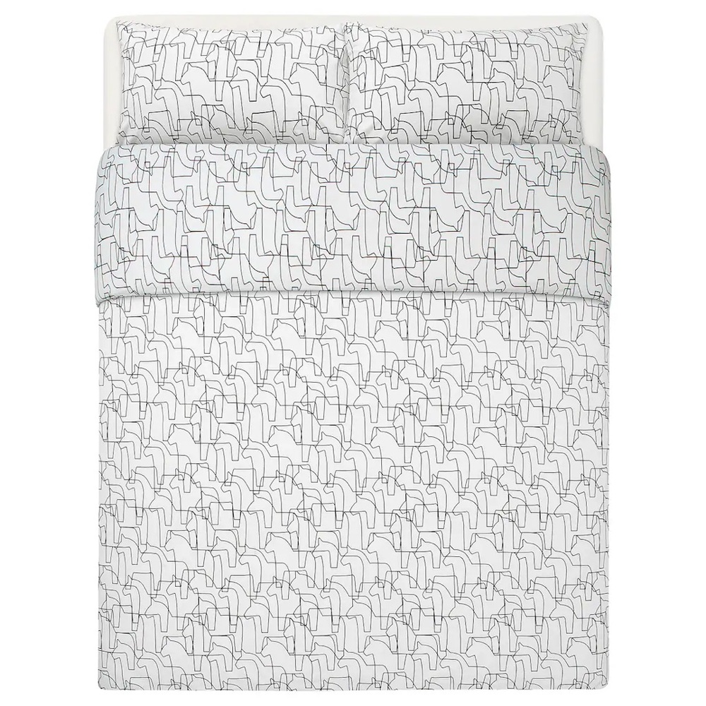 IKEA HÄSTHAGE Duvet cover and pillowcase(s), white/black, King NEW